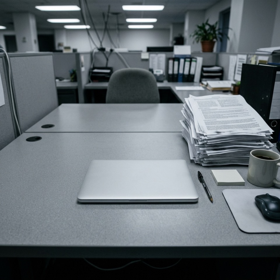 Langweilige Stellenanzeige auf einem Laptop-Bildschirm – reiner Text ohne visuelle Wirkung